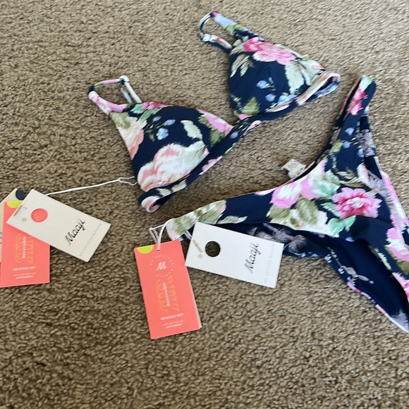 Maaji Reversible Blue Floral Triangle Bikini, NWT - Picture 3 of 7